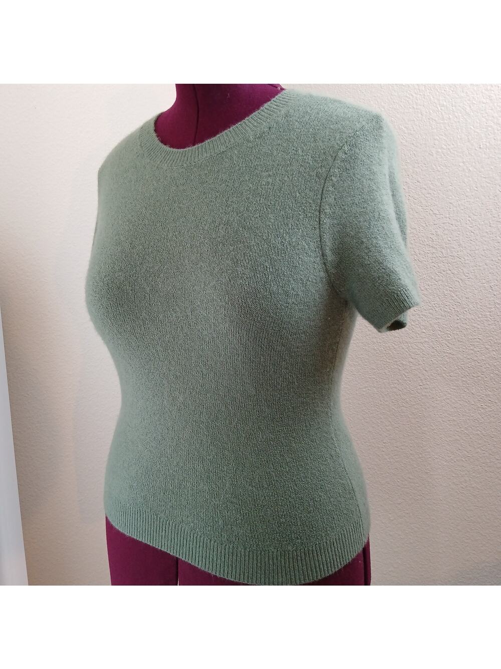 A&F Green Merino Wool-Blend Sweater Tee S short sleeve soft stretchy top blouse